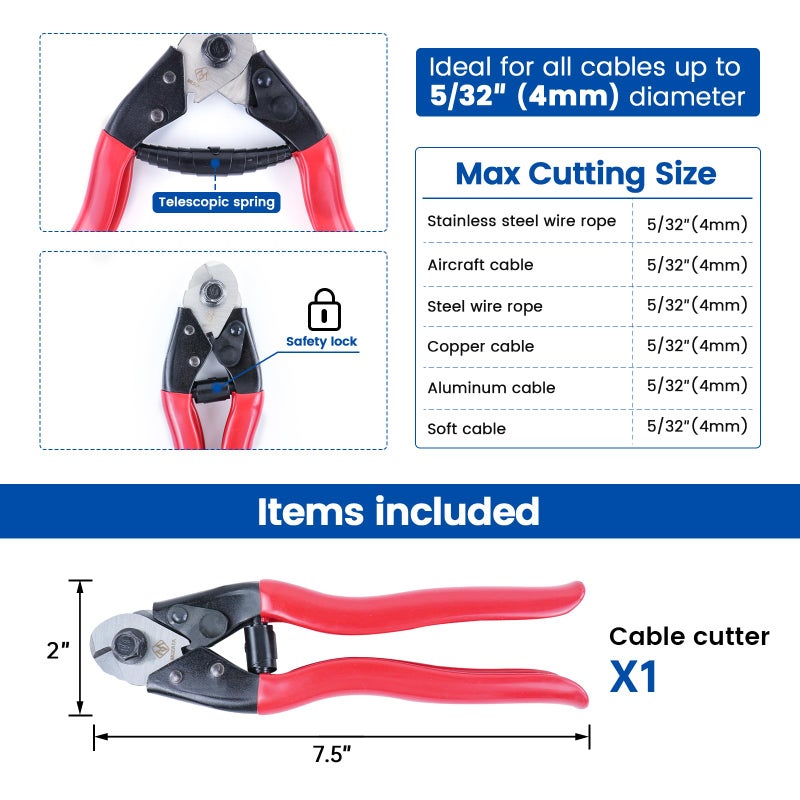 Muzata Cable Cutter Wire Cutter Heavy Duty Up to 1/8" 5/32" Stainless Steel Aircraft Wire Rope for Deck Railing Metal Fence Bicycle Brake Bike DIY Project CR12 - Image 2